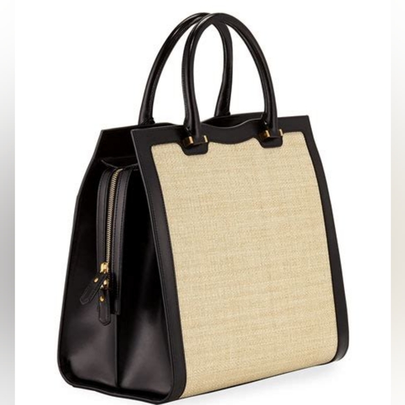 Very Rare! YSL Saint Laurent Uptown 2 in 1 Tote Canvas w/ Leather RAFFIA SATCHEL - Picture 10 of 16